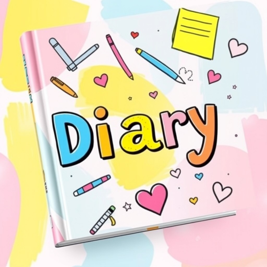 A whimsical and colorful book cover featuring the title "Diary" in bold, playful fonts