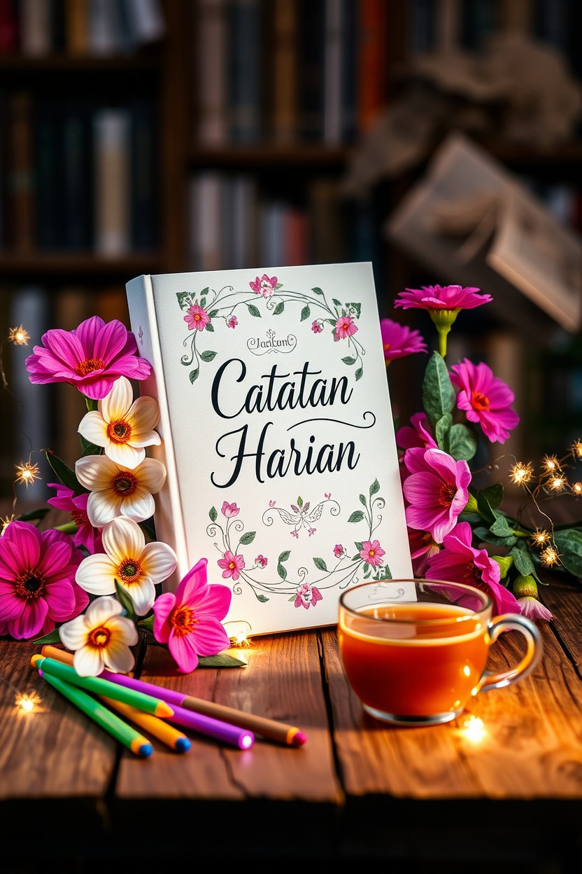 A beautifully designed diary titled 'Catatan Harian' that features elegant calligraphy on the cover
