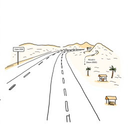 A professional doodle-style illustration for a corporate presentation featuring a main highway stretching forward, labeled as Vision 2030