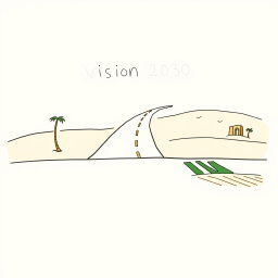 A professional doodle-style illustration designed for a corporate presentation, featuring the top half of the slide with a doodle highway that stretches forward, labeled as 'Vision 2030'