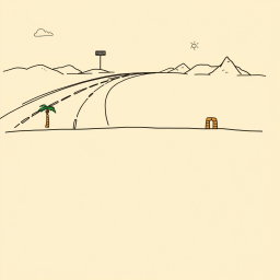 A professional doodle-style illustration designed for a corporate presentation, featuring the top half of the slide with a doodle highway that stretches forward, labeled as 'Vision 2030'