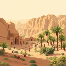 A high-resolution professional photograph-style illustration designed for a corporate presentation, featuring a full-bleed scene of AlUla’s iconic landscape