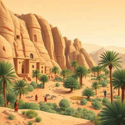A high-resolution professional photograph-style illustration designed for a corporate presentation, featuring a full-bleed scene of AlUla’s iconic landscape