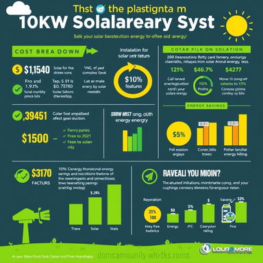 A beautifully designed and informative infographic showcasing the pricing and benefits of a 10kW solar battery system