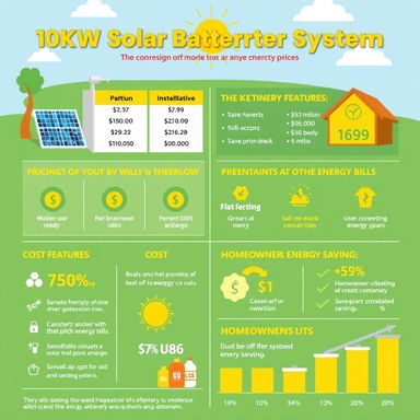 A beautifully designed and informative infographic showcasing the pricing and benefits of a 10kW solar battery system