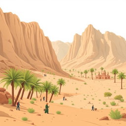 A high-resolution photo-style illustration of AlUla’s stunning landscape, prominently featuring Madâin Sâlih, a UNESCO World Heritage Site