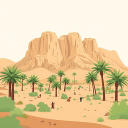 A high-resolution photo-style illustration of AlUla’s stunning landscape, prominently featuring Madâin Sâlih, a UNESCO World Heritage Site