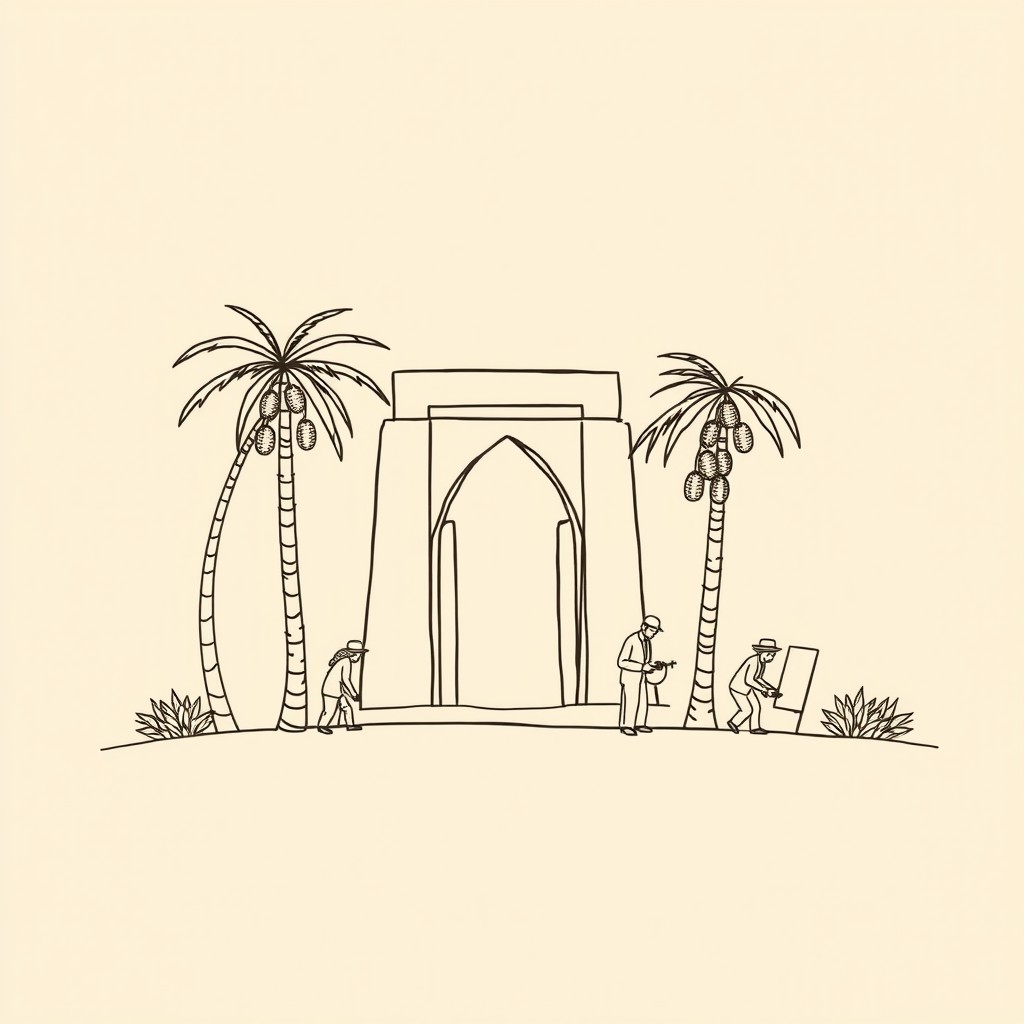 A professional doodle-style illustration tailored for a corporate presentation, featuring a simple sketch of AlUla’s landscape