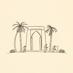 A professional doodle-style illustration tailored for a corporate presentation, featuring a simple sketch of AlUla’s landscape