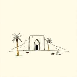 A professional doodle-style illustration tailored for a corporate presentation, featuring a simple sketch of AlUla’s landscape