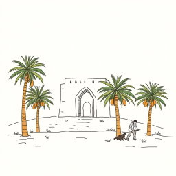 A professional doodle-style illustration tailored for a corporate presentation, featuring a simple sketch of AlUla’s landscape