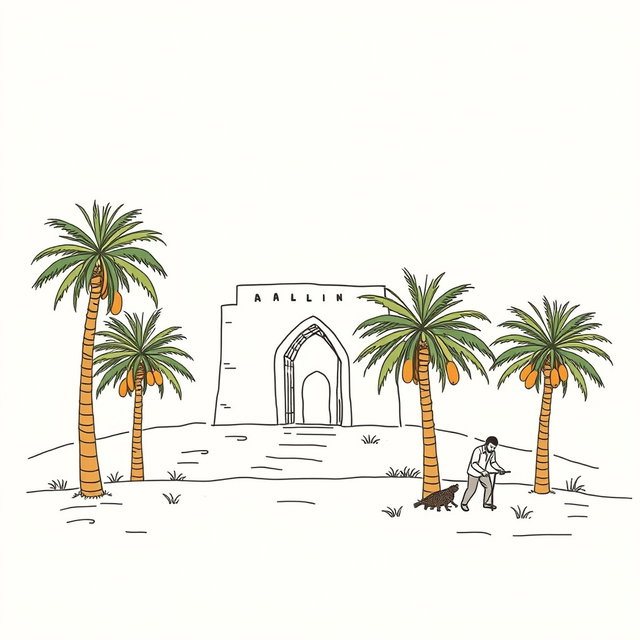 A professional doodle-style illustration tailored for a corporate presentation, featuring a simple sketch of AlUla’s landscape