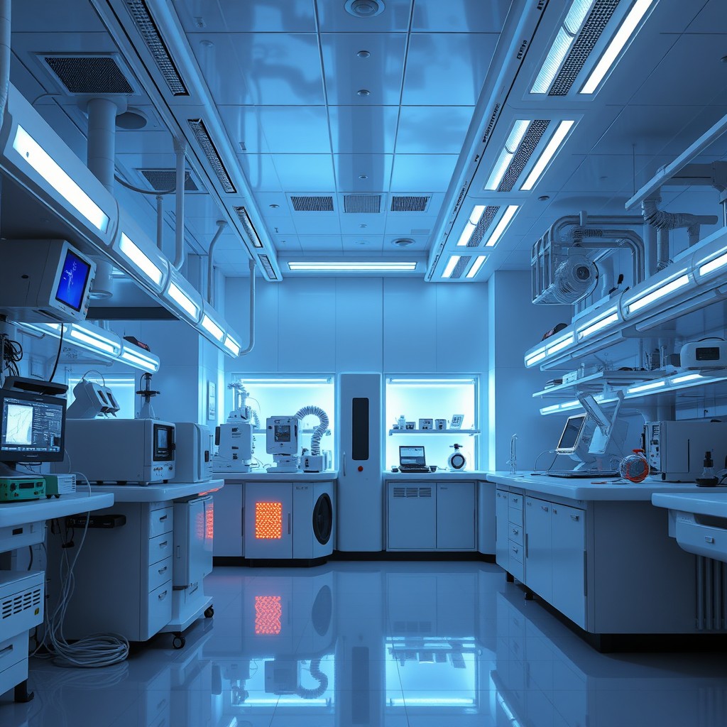 A futuristic scientific research laboratory depicted in a high-resolution 1920 x 1080 format