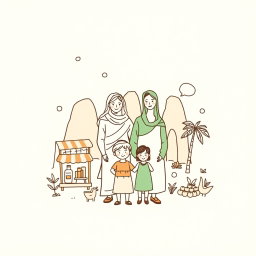 A professional doodle-style illustration created for a corporate presentation, showcasing an AlUla family consisting of parents and children standing together