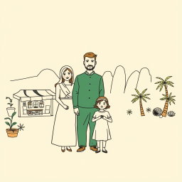 A professional doodle-style illustration created for a corporate presentation, showcasing an AlUla family consisting of parents and children standing together