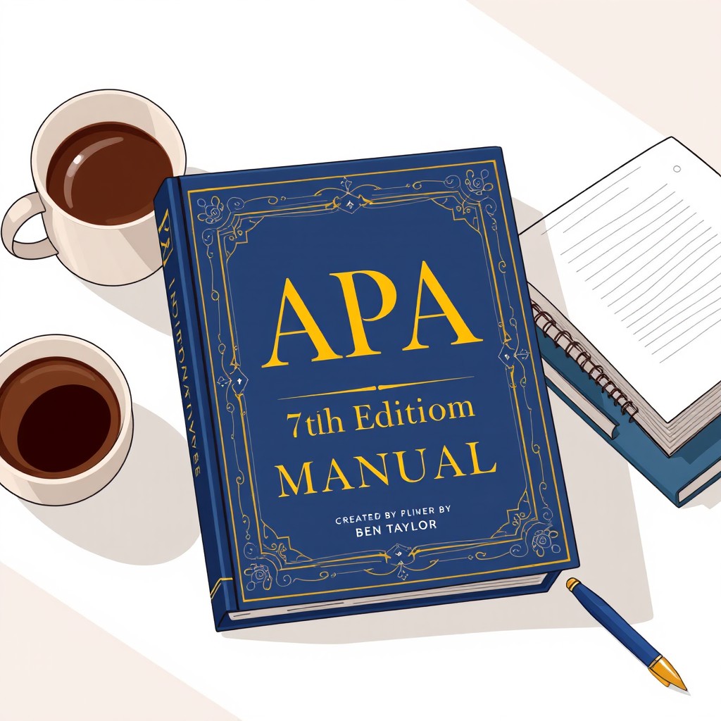 A detailed illustration of the APA 7th Edition Manual created by Ben Taylor, showcasing the book cover featuring modern typography