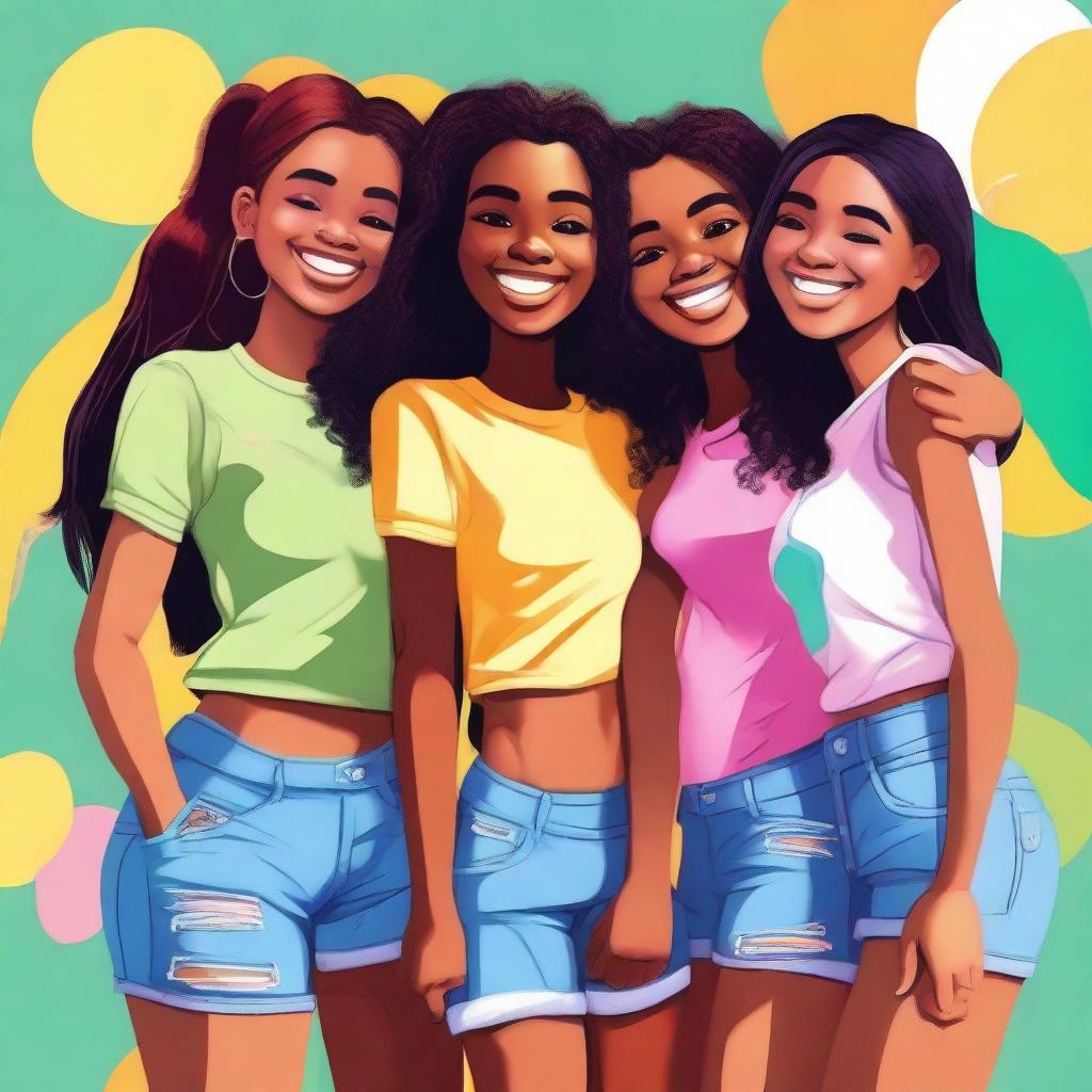 A high-quality digital art image showcasing a group of girls