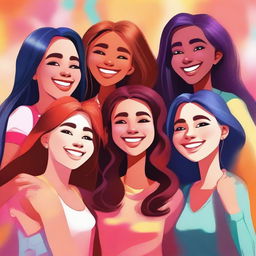 A high-quality digital art image showcasing a group of girls