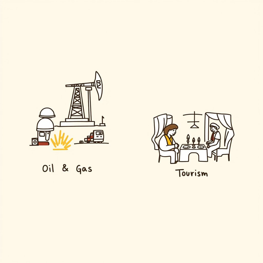 A professional doodle-style illustration designed for a corporate presentation, split into two small scenes