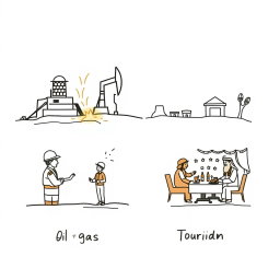 A professional doodle-style illustration designed for a corporate presentation, split into two small scenes