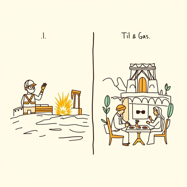 A professional doodle-style illustration designed for a corporate presentation, split into two small scenes
