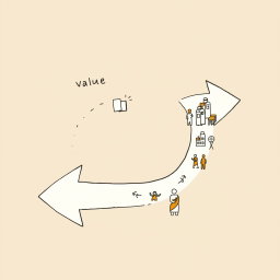 A professional doodle-style illustration for a corporate presentation featuring two arrows