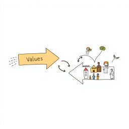 A professional doodle-style illustration for a corporate presentation featuring two arrows