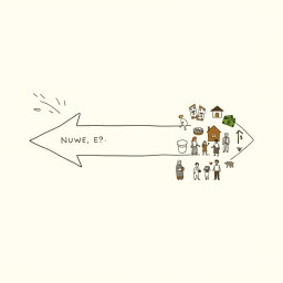 A professional doodle-style illustration for a corporate presentation featuring two arrows