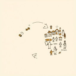 A professional doodle-style illustration for a corporate presentation featuring two arrows