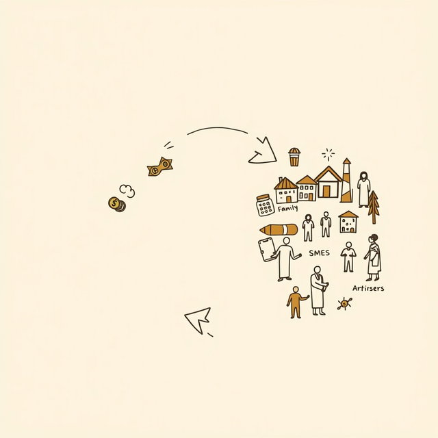 A professional doodle-style illustration for a corporate presentation featuring two arrows