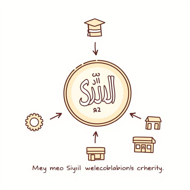 A professional doodle-style illustration for a corporate presentation featuring a large Saudi riyal coin at the center