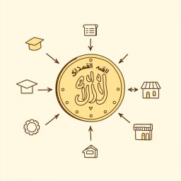 A professional doodle-style illustration for a corporate presentation featuring a large Saudi riyal coin at the center