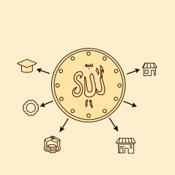 A professional doodle-style illustration for a corporate presentation featuring a large Saudi riyal coin prominently at the center