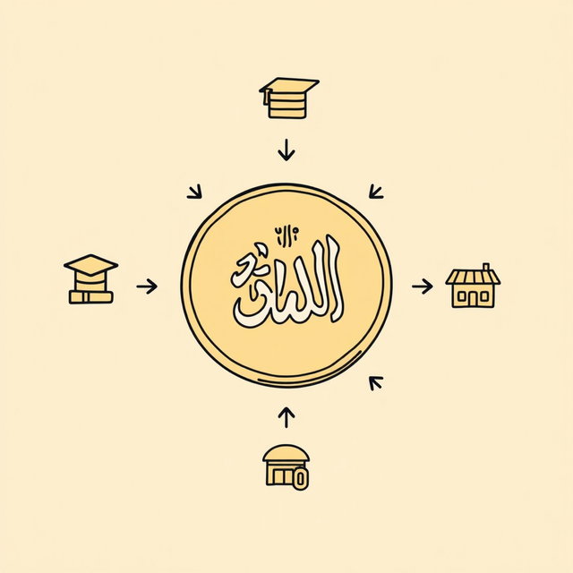 A professional doodle-style illustration for a corporate presentation featuring a large Saudi riyal coin prominently at the center