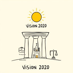 A professional doodle-style illustration for a corporate presentation featuring three pillars representing Vision 2030