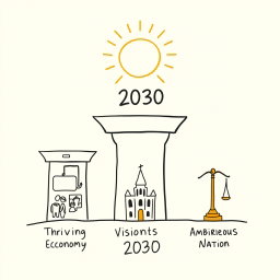 A professional doodle-style illustration for a corporate presentation featuring three pillars representing Vision 2030
