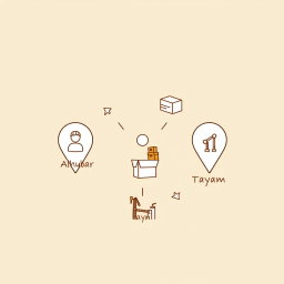A professional doodle-style illustration for a corporate presentation featuring three location markers labeled visually by icons representing AlUla, Khaybar, and Tayma, connected by arrows into a central circle