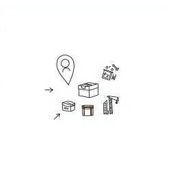 A professional doodle-style illustration for a corporate presentation featuring three location markers labeled visually by icons representing AlUla, Khaybar, and Tayma, connected by arrows leading into a central circle