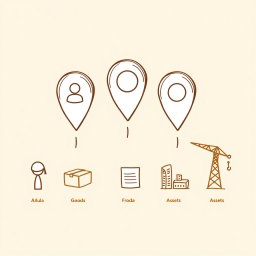 A professional doodle-style illustration for a corporate presentation featuring three location markers