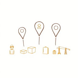 A professional doodle-style illustration for a corporate presentation featuring three location markers