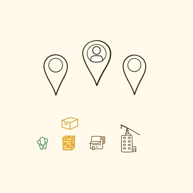 A professional doodle-style illustration for a corporate presentation featuring three location markers