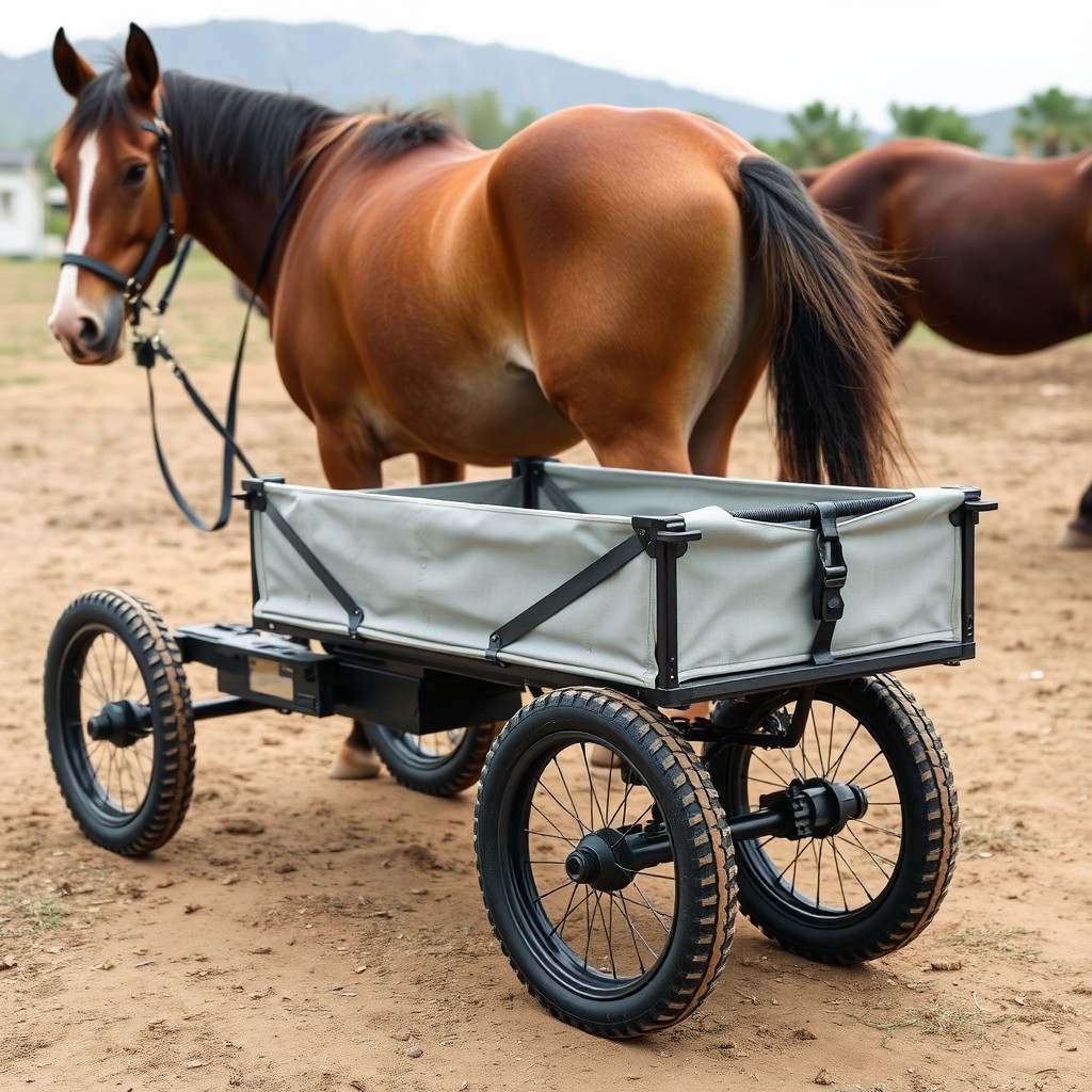 A lightweight two-wheeled cart designed for an animal of burden, specifically capable of carrying at least 500 kg