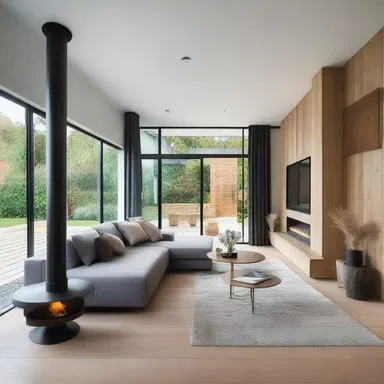 The modern house was designed and furnished to provide a comfortably elegant living space.
