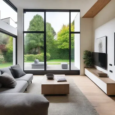 The modern house was designed and furnished to provide a comfortably elegant living space.