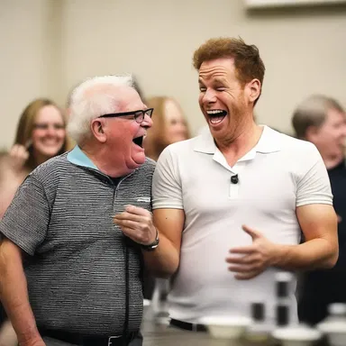 He shared a funny joke that made everyone in the room comfortably laugh.