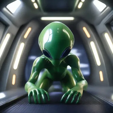 The alien creature comfortably fit into its futuristic spaceship.
