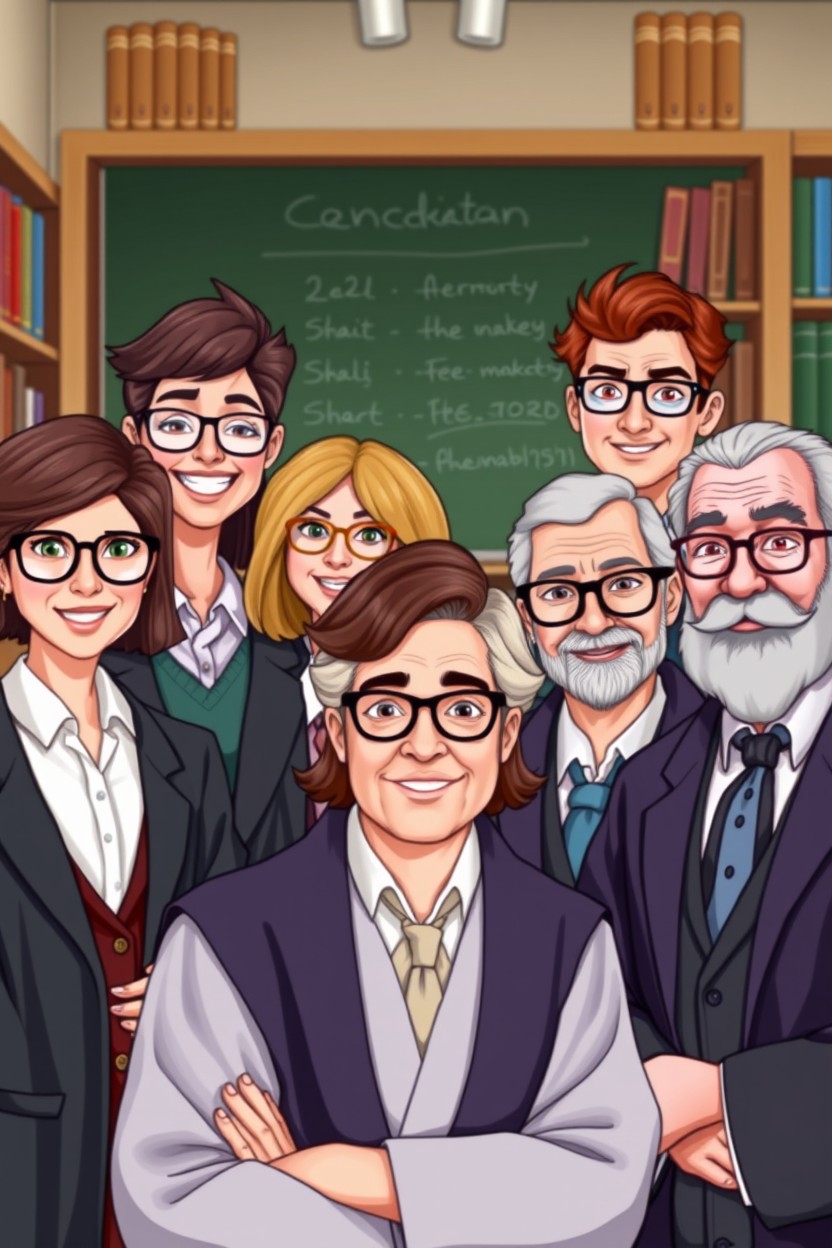 A group portrait of 7 professors, showcasing a dynamic mix of personalities and appearances