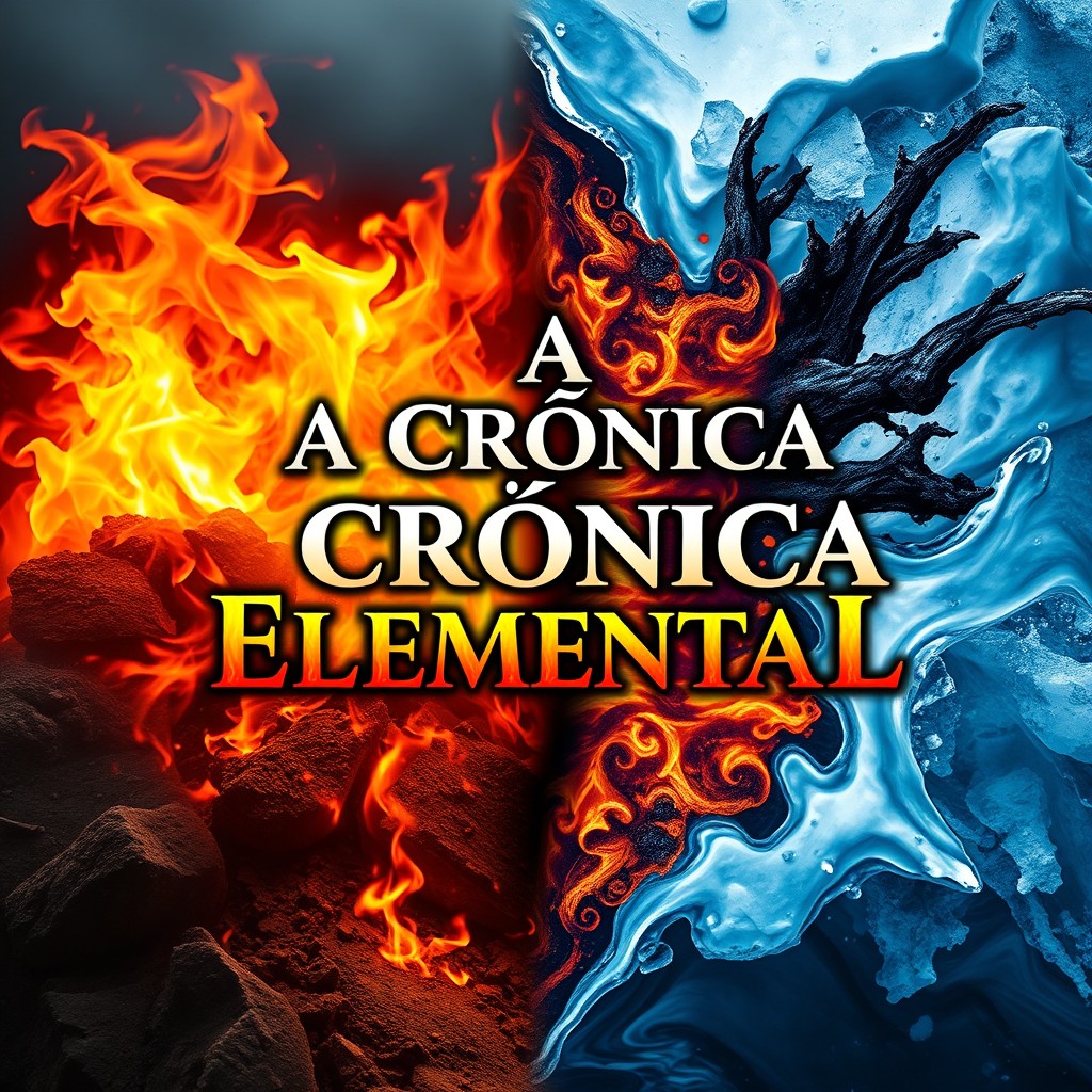 An epic cover design featuring the four elements of nature: fire, earth, ice, and water
