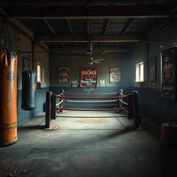An old, worn boxing gym reminiscent of Rocky Balboa's training space