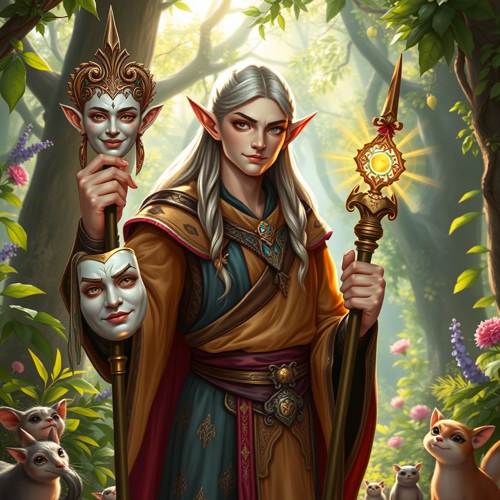Elusive Elegance: High Elf Cleric in a Mystical Forest